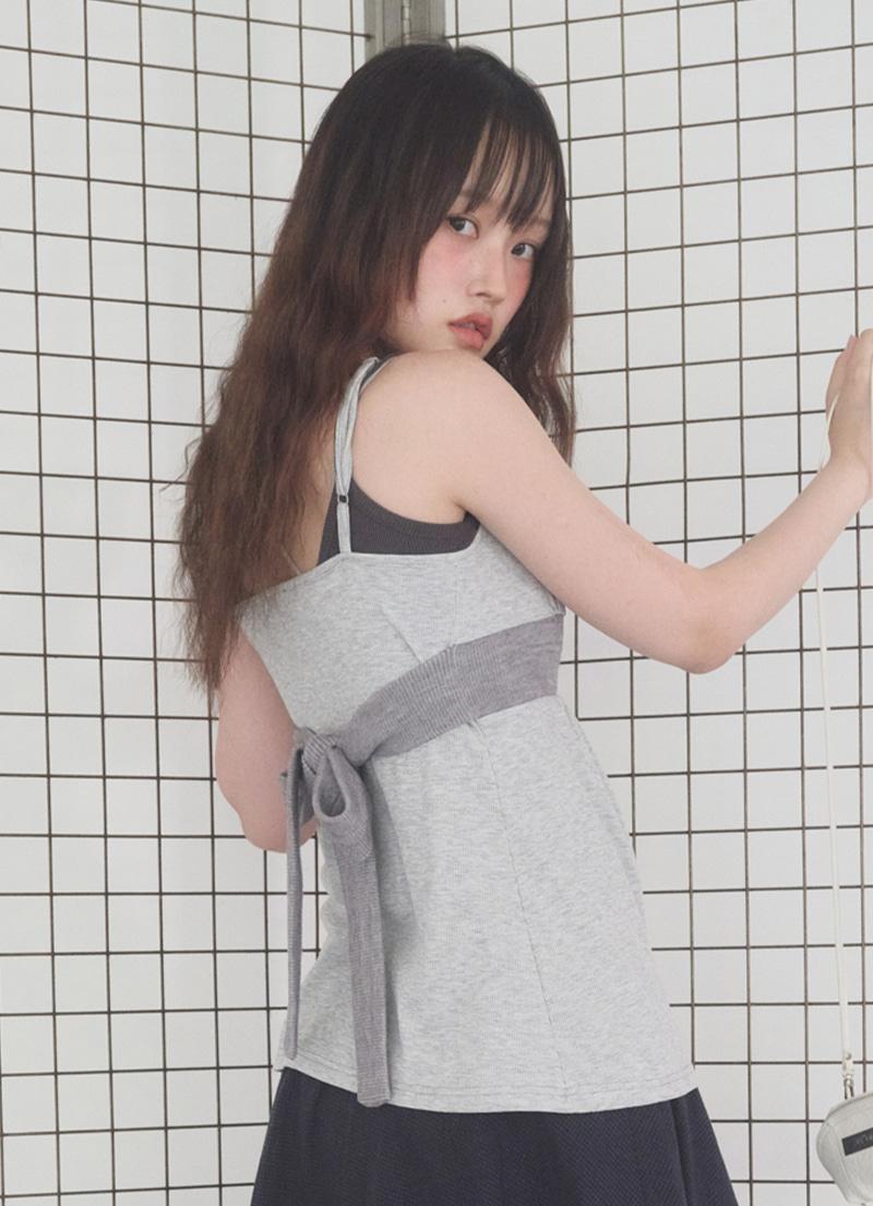 BACK RIBBON SLEEVELESS / GRAY