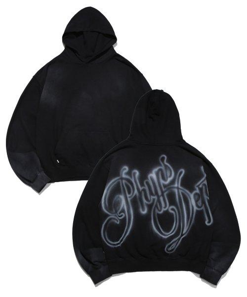 PHYPS® CURSIVE BIG LOGO DYED HOODIE BLACK