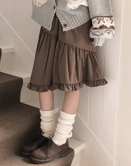 빈블 [러블리/빈티지/허리밴딩] 제오트 사선 절개 캉캉 미디 스커트