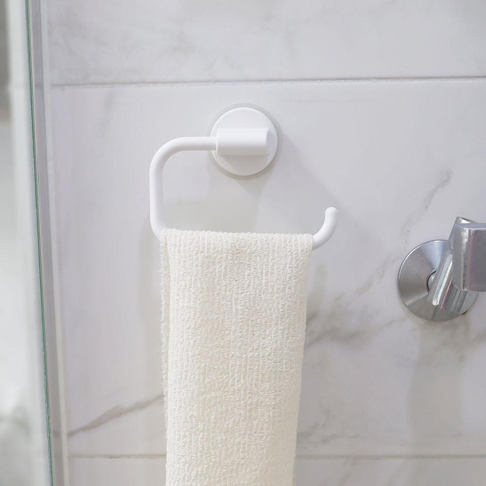 접착식 샤워타월 걸이 화이트 심플 화장실 휴지걸이 부착식 무타공