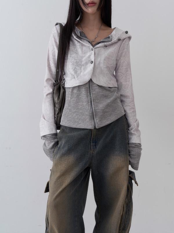 punk two way hood zip up