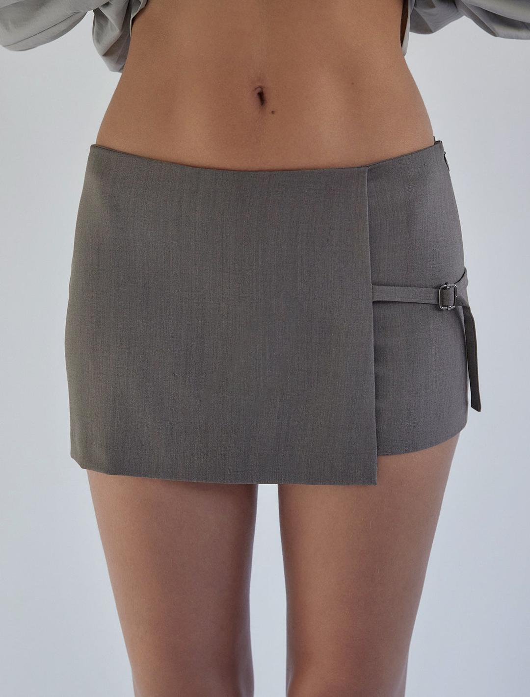 MINI ARCHIVE-Taupe mid-rise shorts with overlapping fixed mini skirt