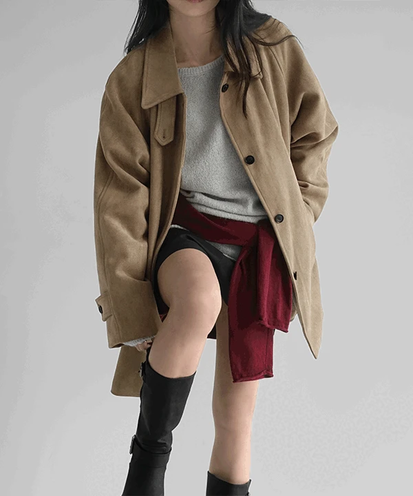 아케트 스웨이드 하이넥 하프 자켓