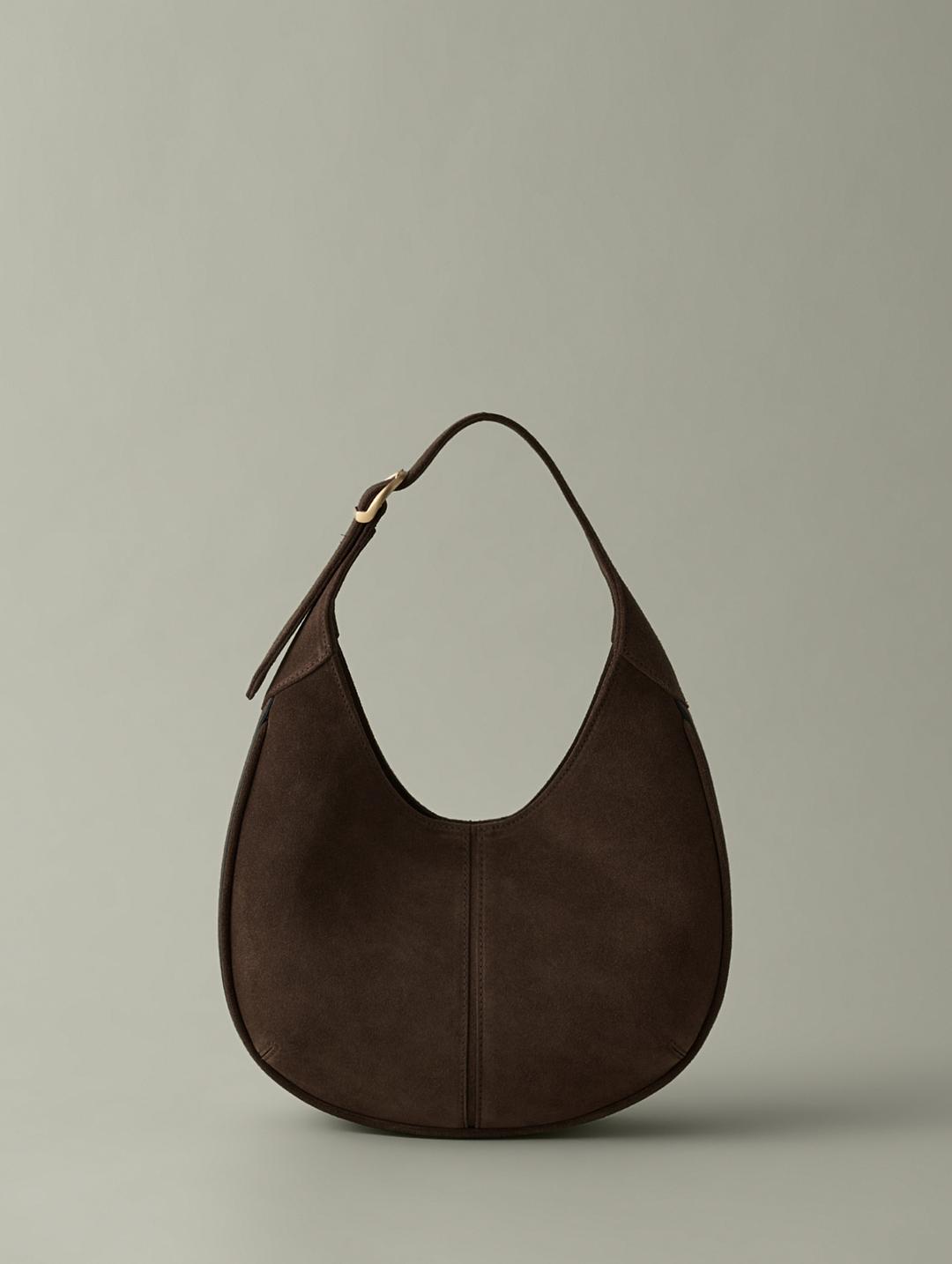 Round Miele Hobo Bag Suede Brown