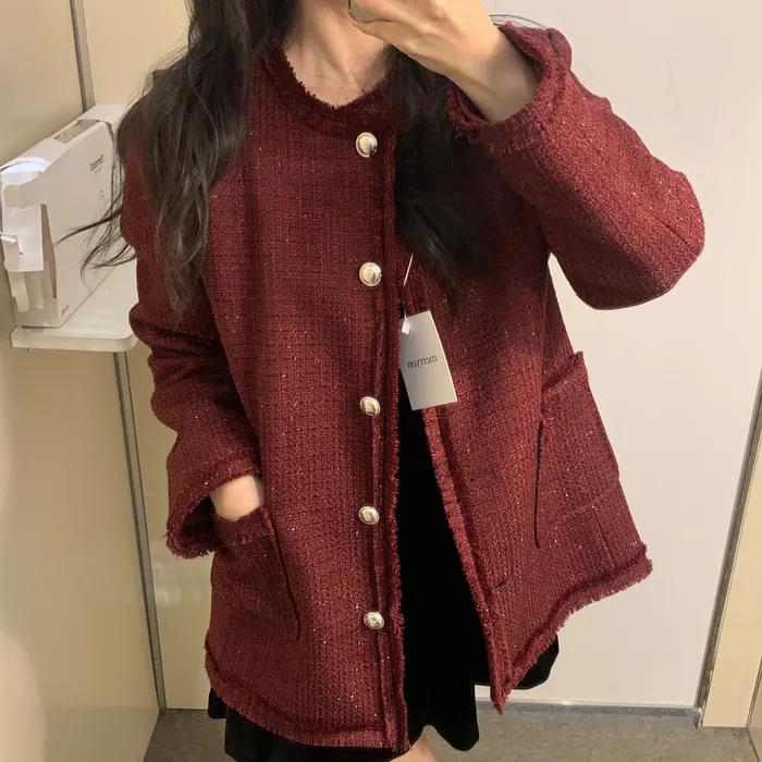 카밀리 트위드 자켓[BURGUNDY]