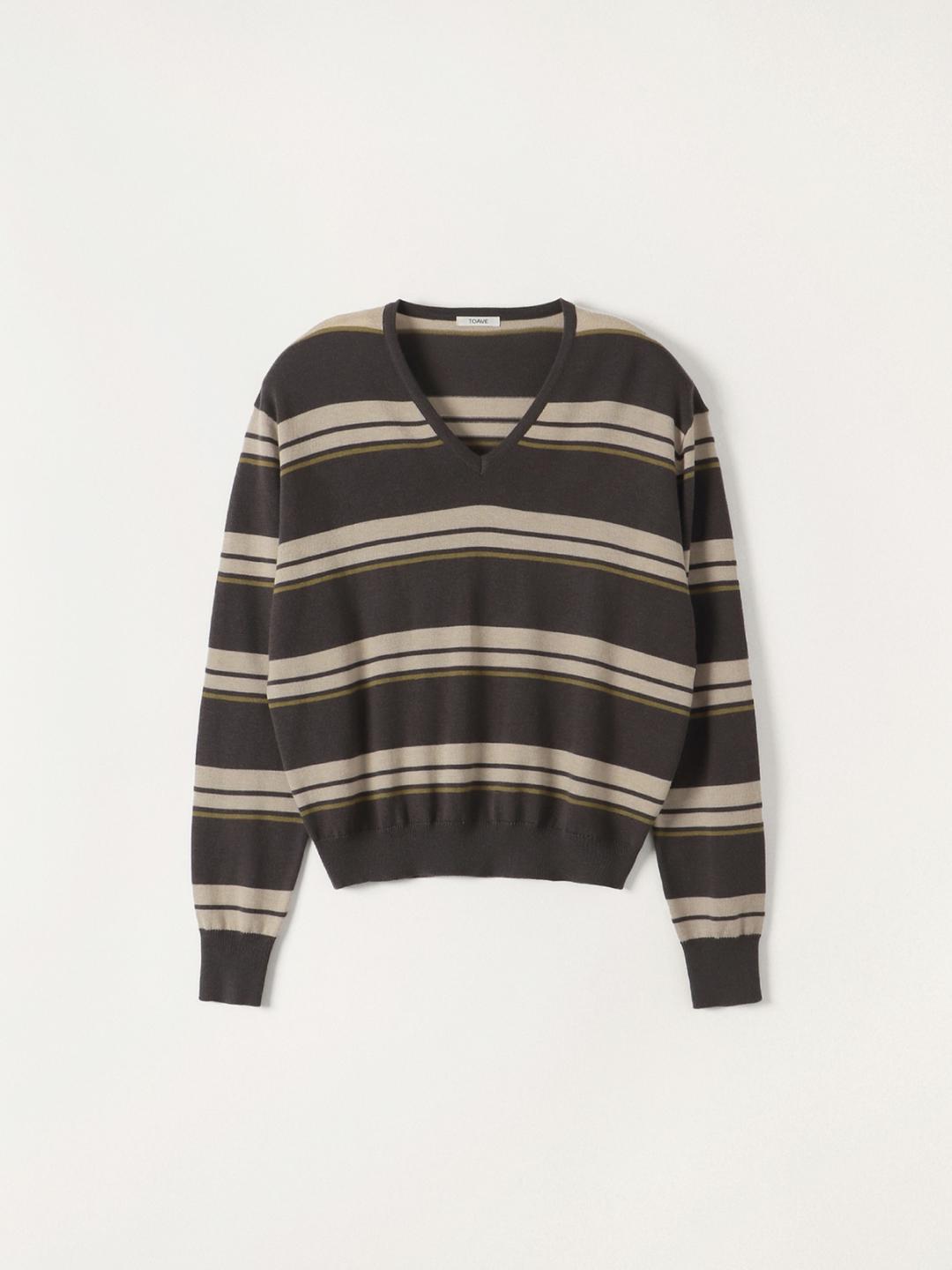 Multi Stripe V-neck Knit Top (Brown)