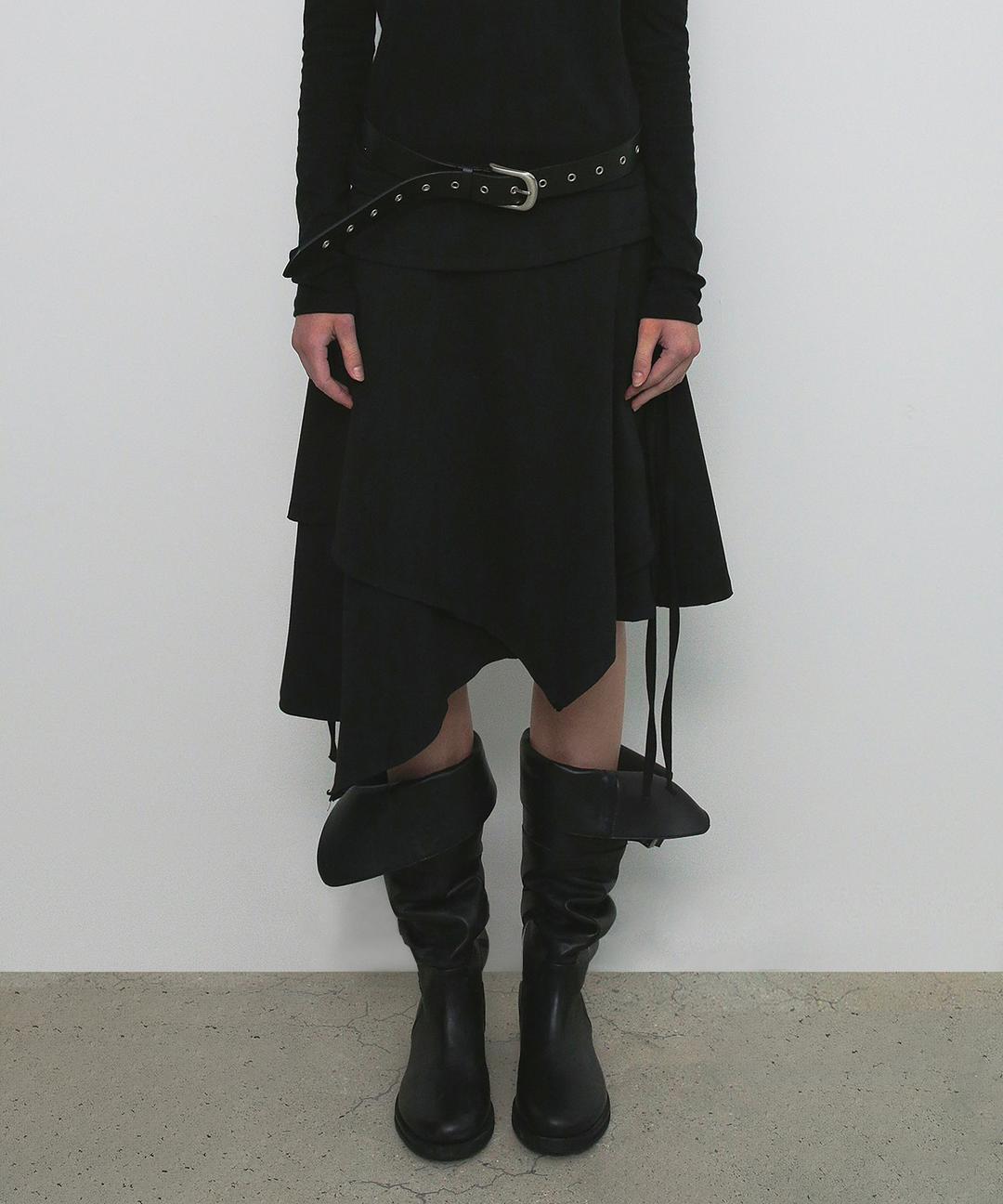 [ 3RD REORDER ] UNBALANCED STRING MIDI SKIRT_BLACK