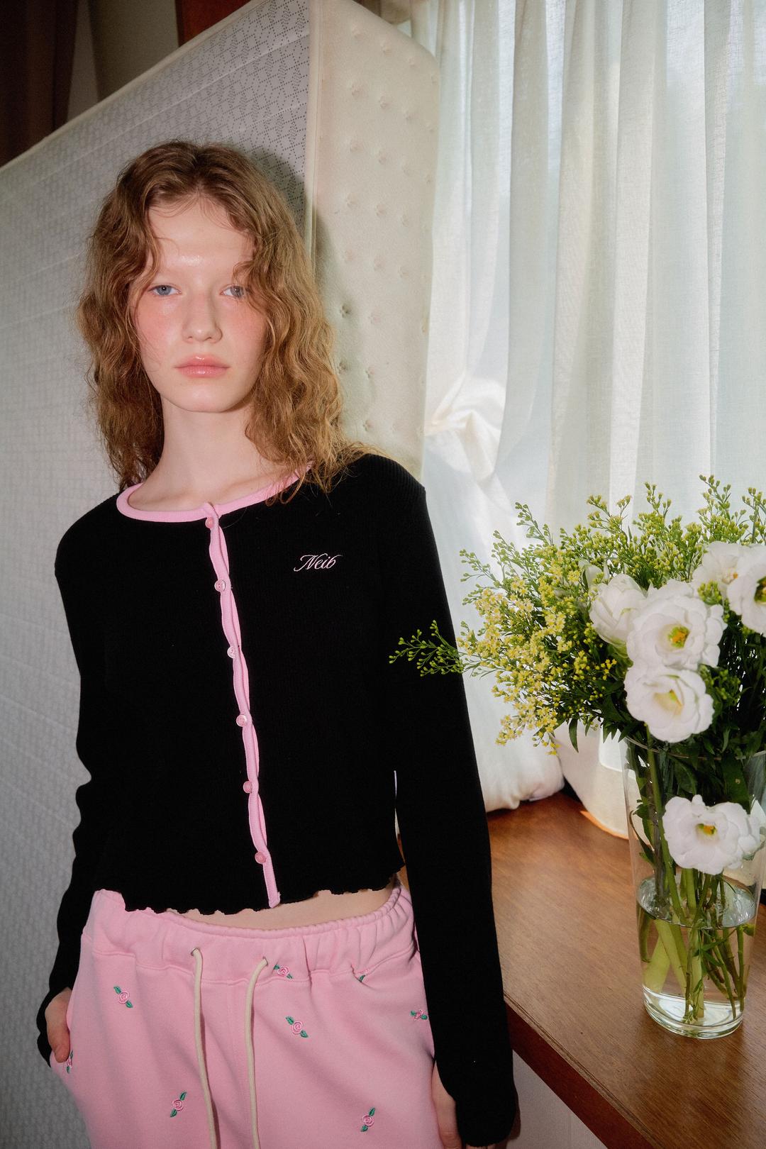 Jersey Cardigan&Sleeveless Set Up (black)