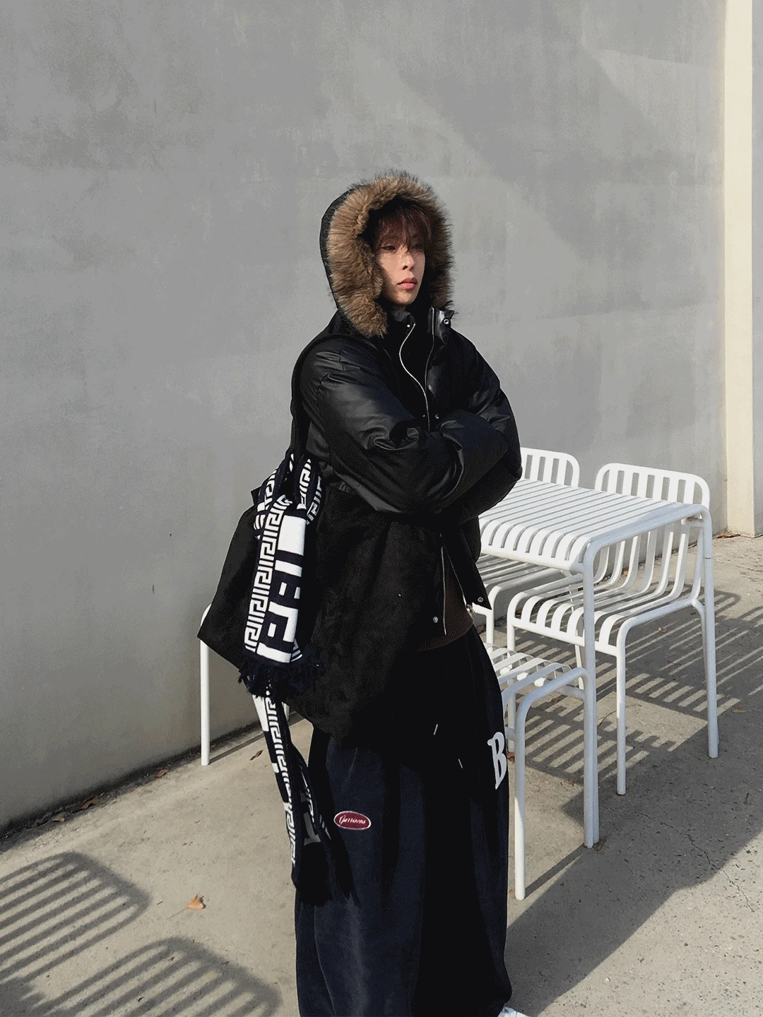 NI 메일 후드 퍼 크롭 패딩