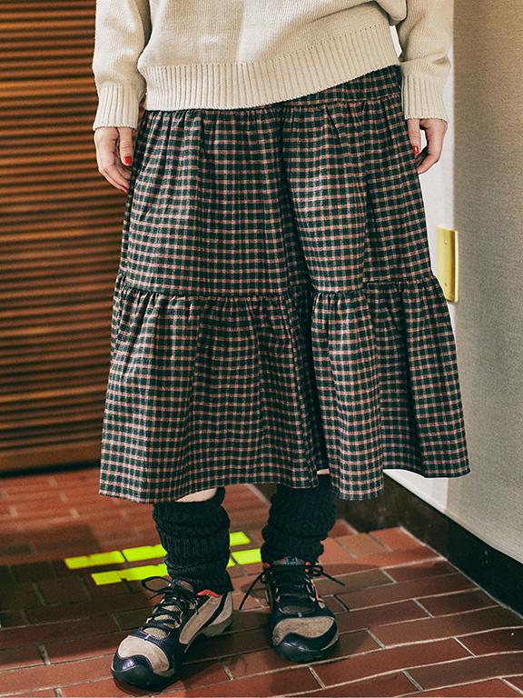 butterfly shirring skirt(GREEN CHECK)