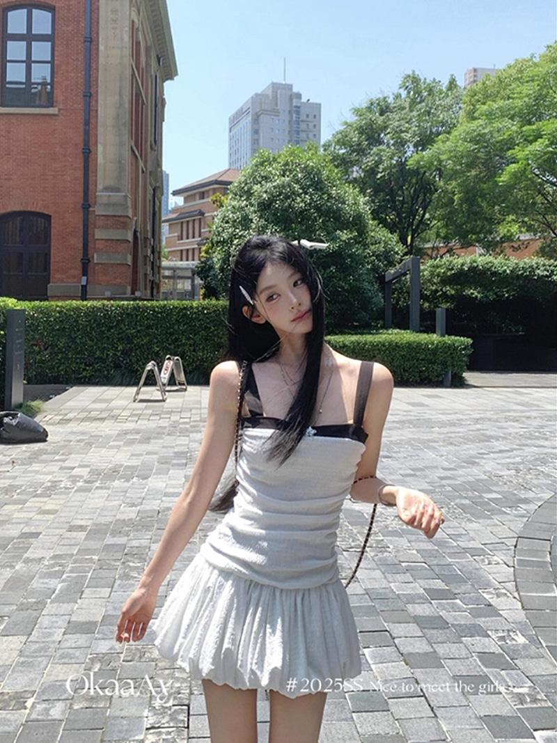 Mono Toning Wrinkle Balloon Mini Dress