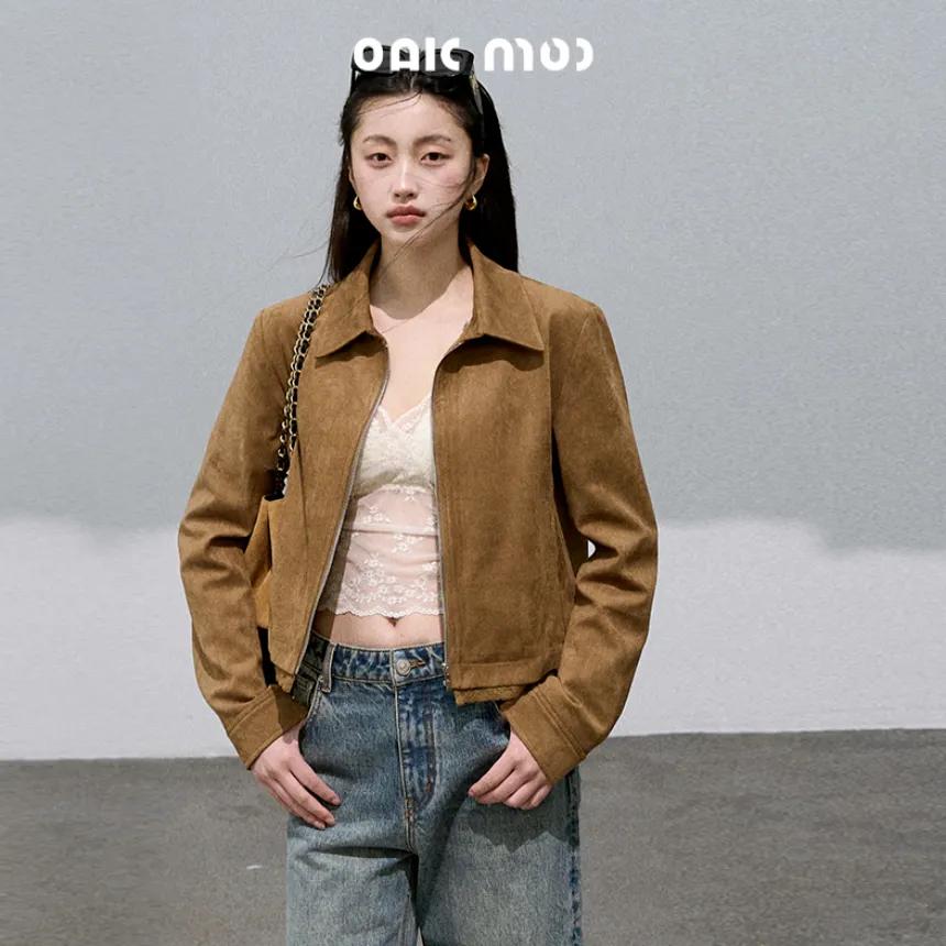 OAKMOO 자켓 스웨이드 레이스 라펠 루즈 텍스쳐 숏 재킷