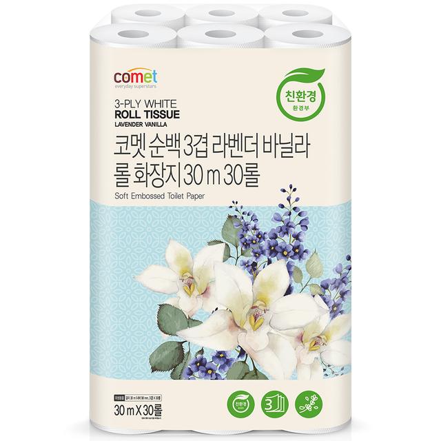 코멧 순백 3겹 라벤더 바닐라 롤화장지 30m, 30m, 30개입, 1개