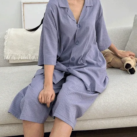 [❤️무료배송❤️반팔ver] 프렌치 스트라이프 파자마세트 빅사이즈 여름 신상