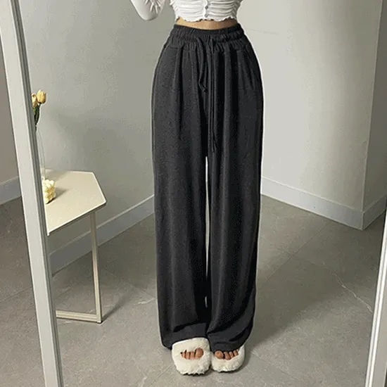 (*완전편한/성공보장*) 찰랑 와이드 팬츠 하이웨스트 롱 긴 바지 일자 부츠컷 밴딩 추리닝 마실룩 주름 슬랙스 빅사이즈 오버핏 루즈핏