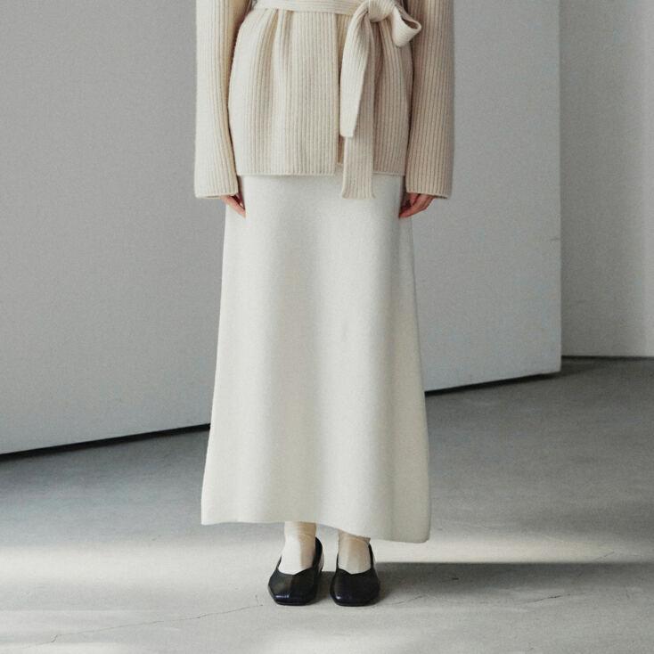 플레인 메리노울 플레어 스커트 아이보리