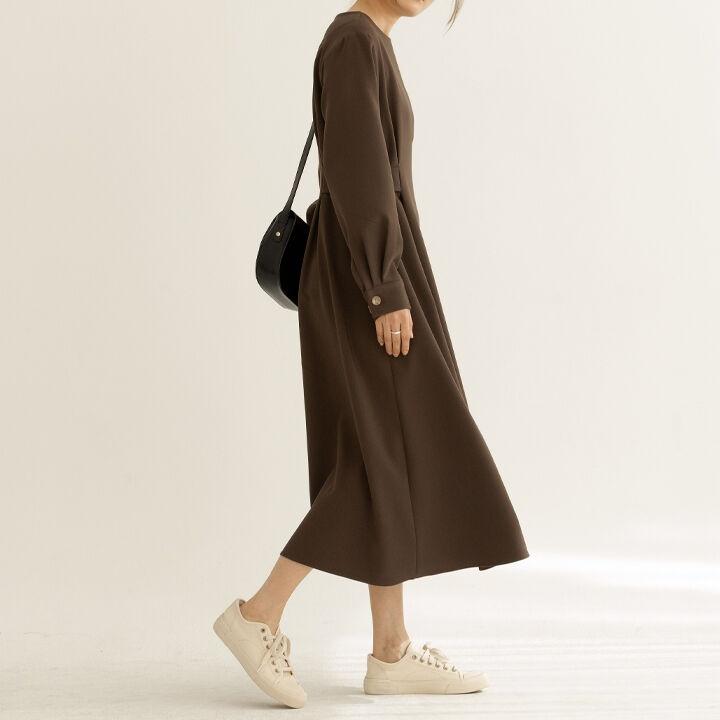 로제 플레어 롱 맥시 원피스(brown)
