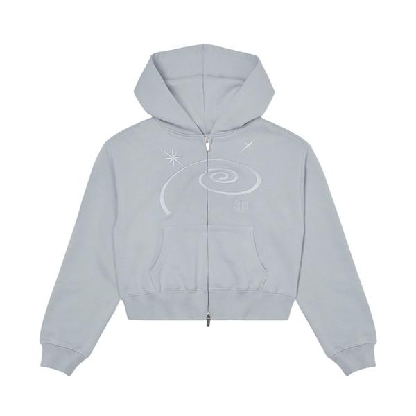 SPIRAL ZIP UP CROP HOODIE (GREY)