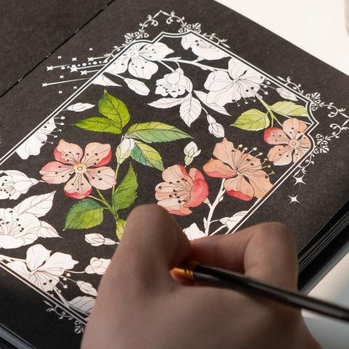 꽃잎 수채화 컬러링북 블랙 KIT 세트