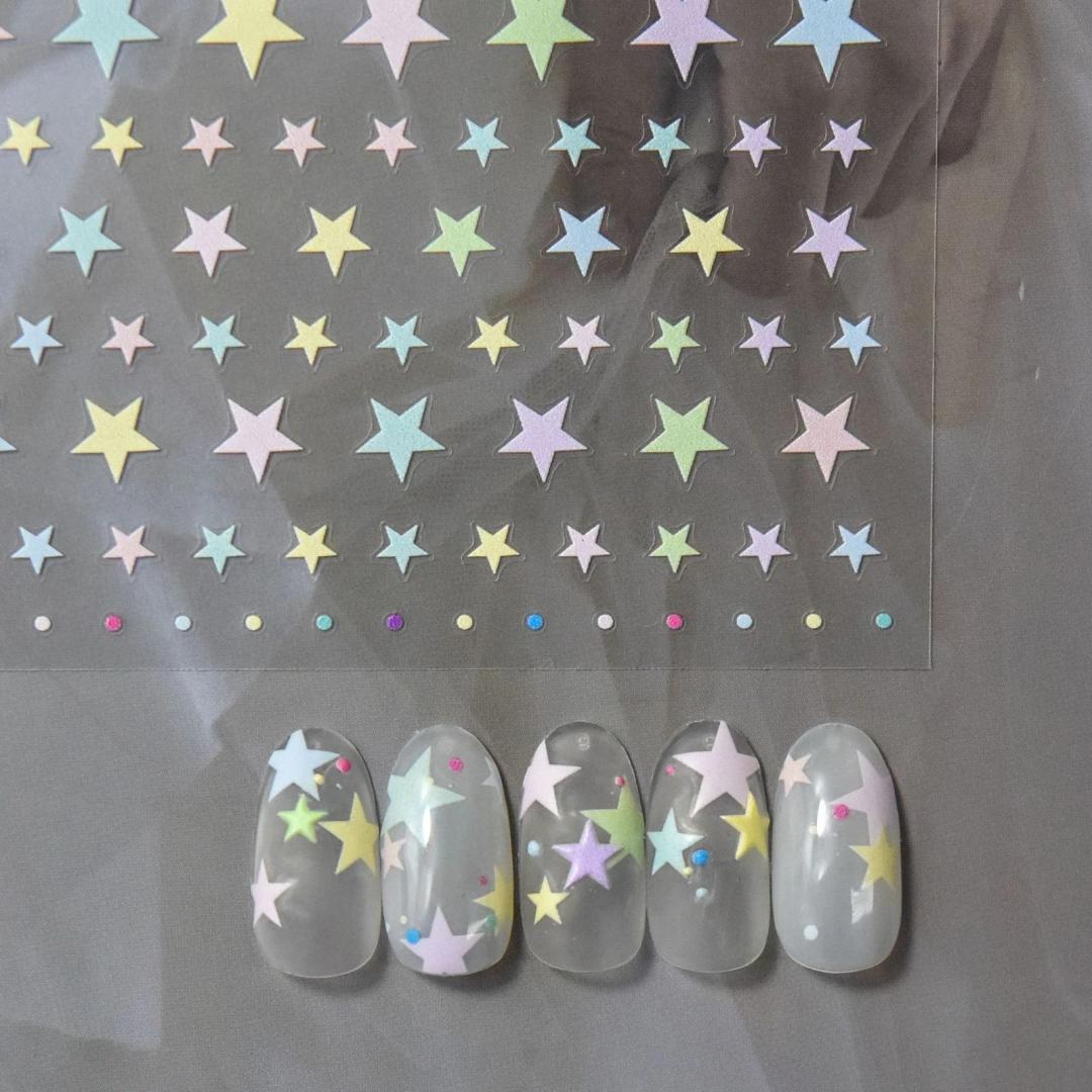 다채로운 별 5D 소프트 엠보싱 릴리프 자체 접착 네일 아트 장식 스티커, 마카롱 색상, 사랑스러운 3D 매니큐어 데칼