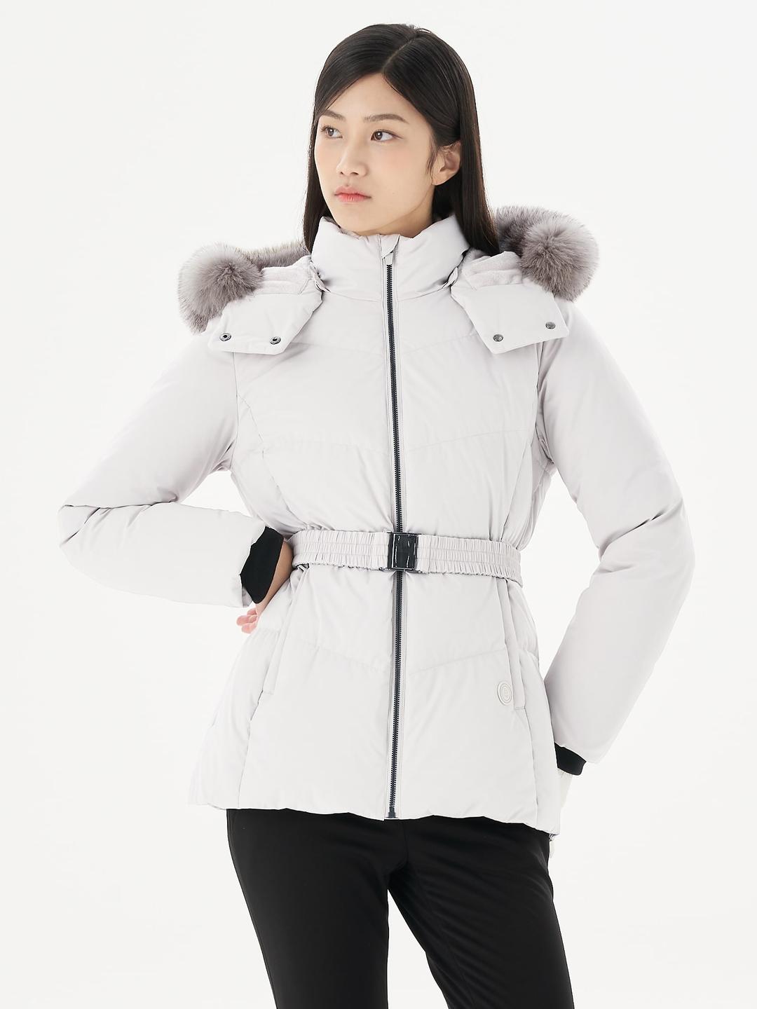 여성 중힙 퍼 다운 점퍼 - 베이지