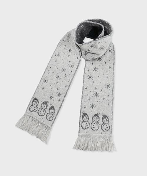 wool fringe muffler snowman grey