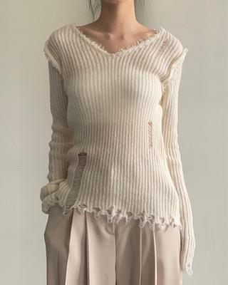 damage v neck knit (3color)