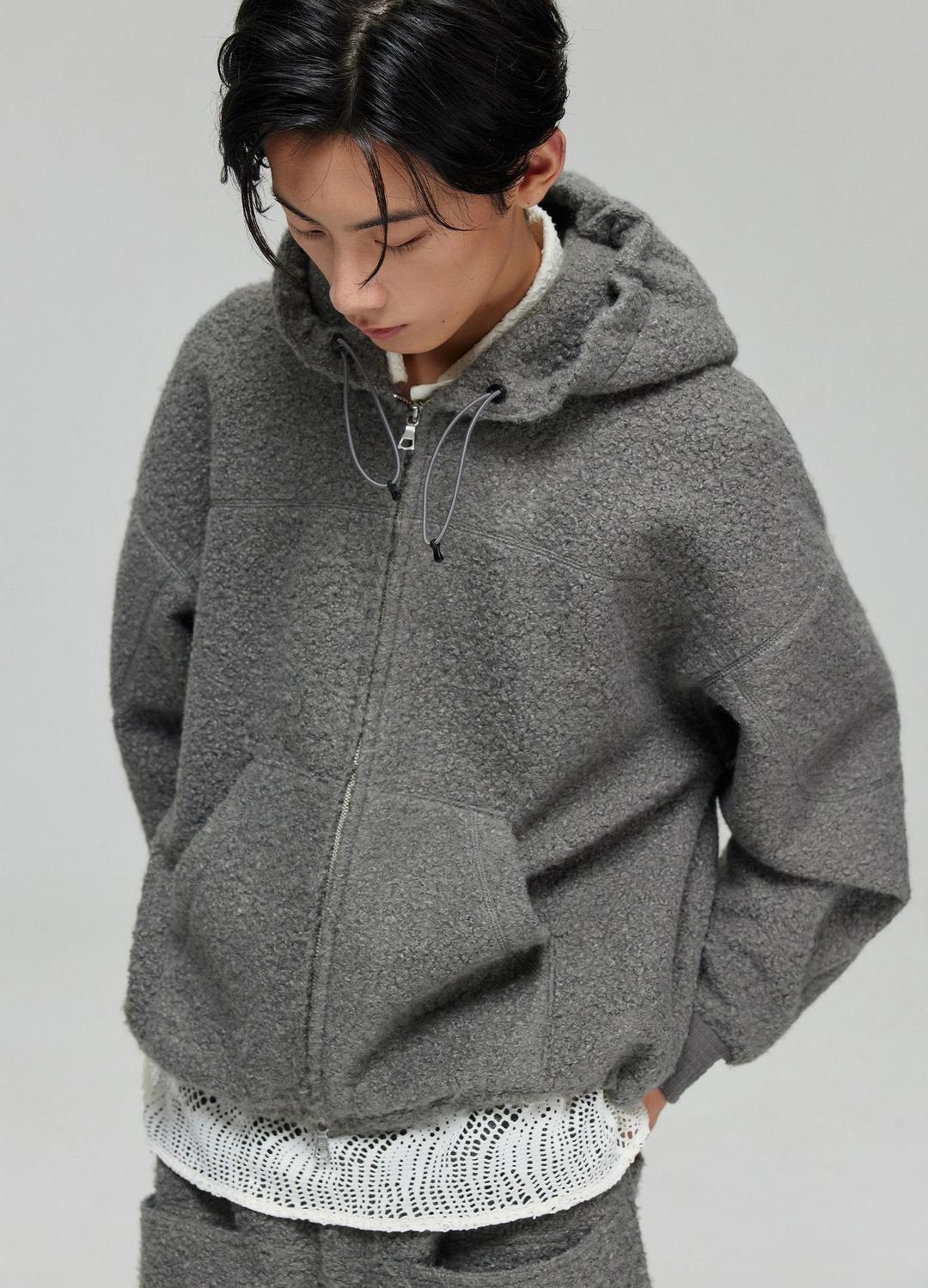 Double Zip Fleece Hooded Jacket - S / Gray