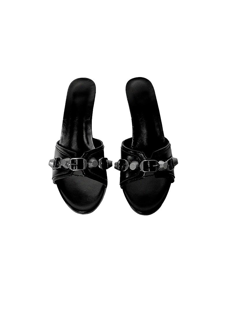 TOE OPEN METAL RIVET MOTOR VINTAGE SANDAL HILL 토오픈  메탈 리벳 모터 빈티지 샌들힐