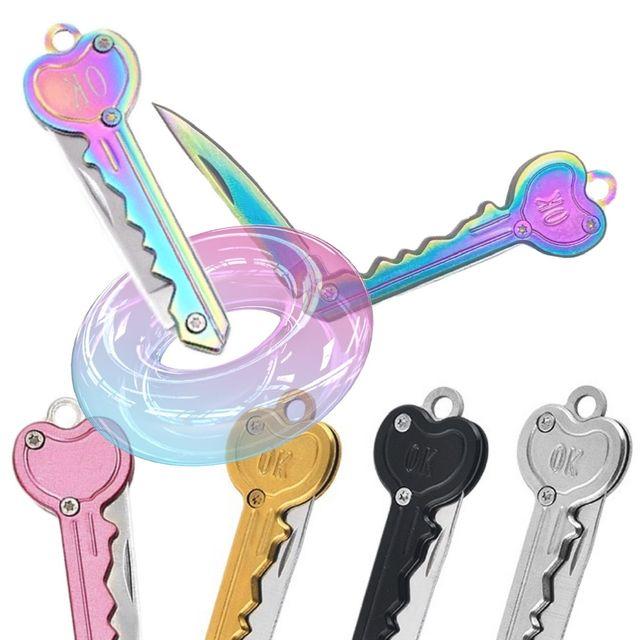 ♠️k⃬n⃬i⃬f⃬e⃬ ⃬k⃬e⃬y⃬｝비상 칼 하트 포켓 호신 나이프 액세서리 휴대 접이식 캠핑 야외 실내 택배 박스 커터 일상 다용도 도구 키링용
