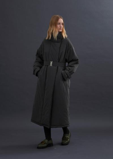 HIGH NECK LONG PADDING COAT (dust gray)