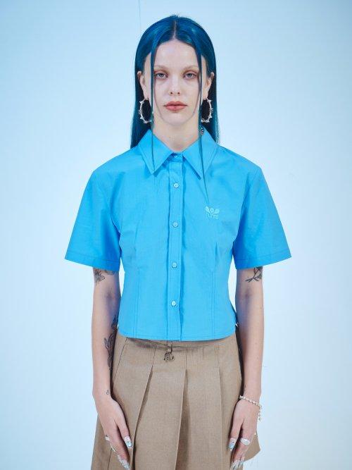 크롭 반소매 코튼 셔츠 (SKY BLUE)