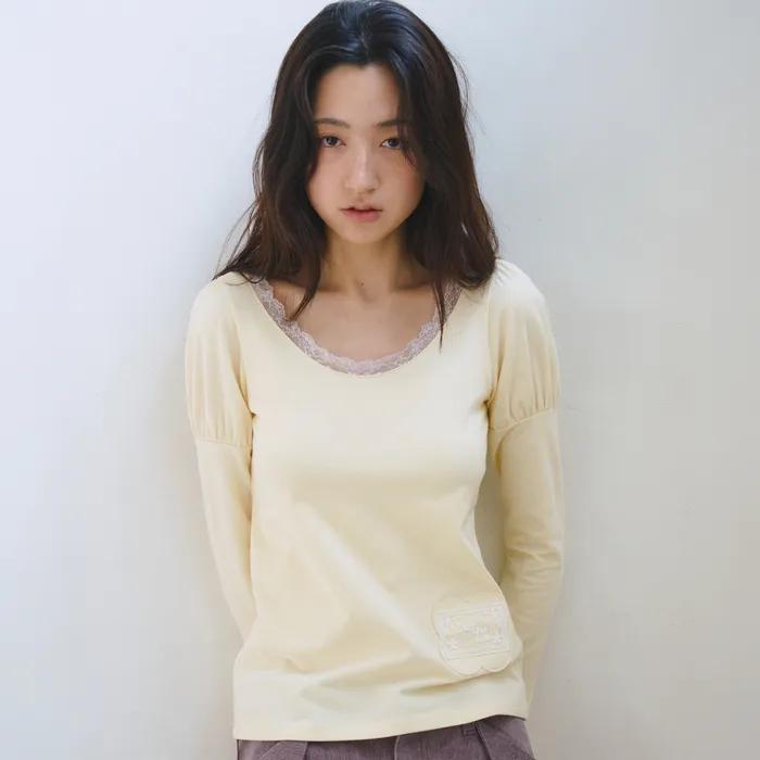 Daisy Lace Puff Longsleeve, Yellow