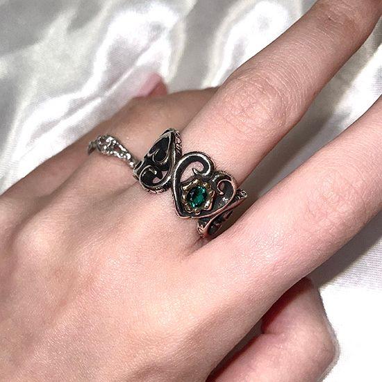 (써지컬스틸) 앤틱 빈티지 그린 큐빅 포인트 하트 볼드 실버 오픈링