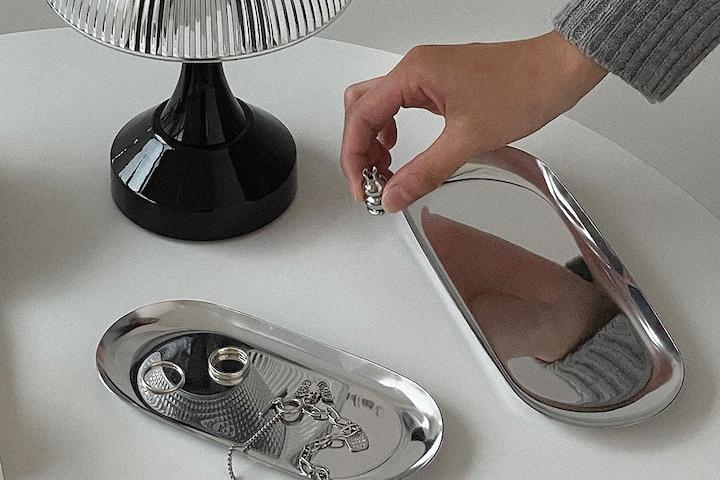 스텐 트레이 악세사리 차키 소품 받침 실버 쟁반 타원형 2size