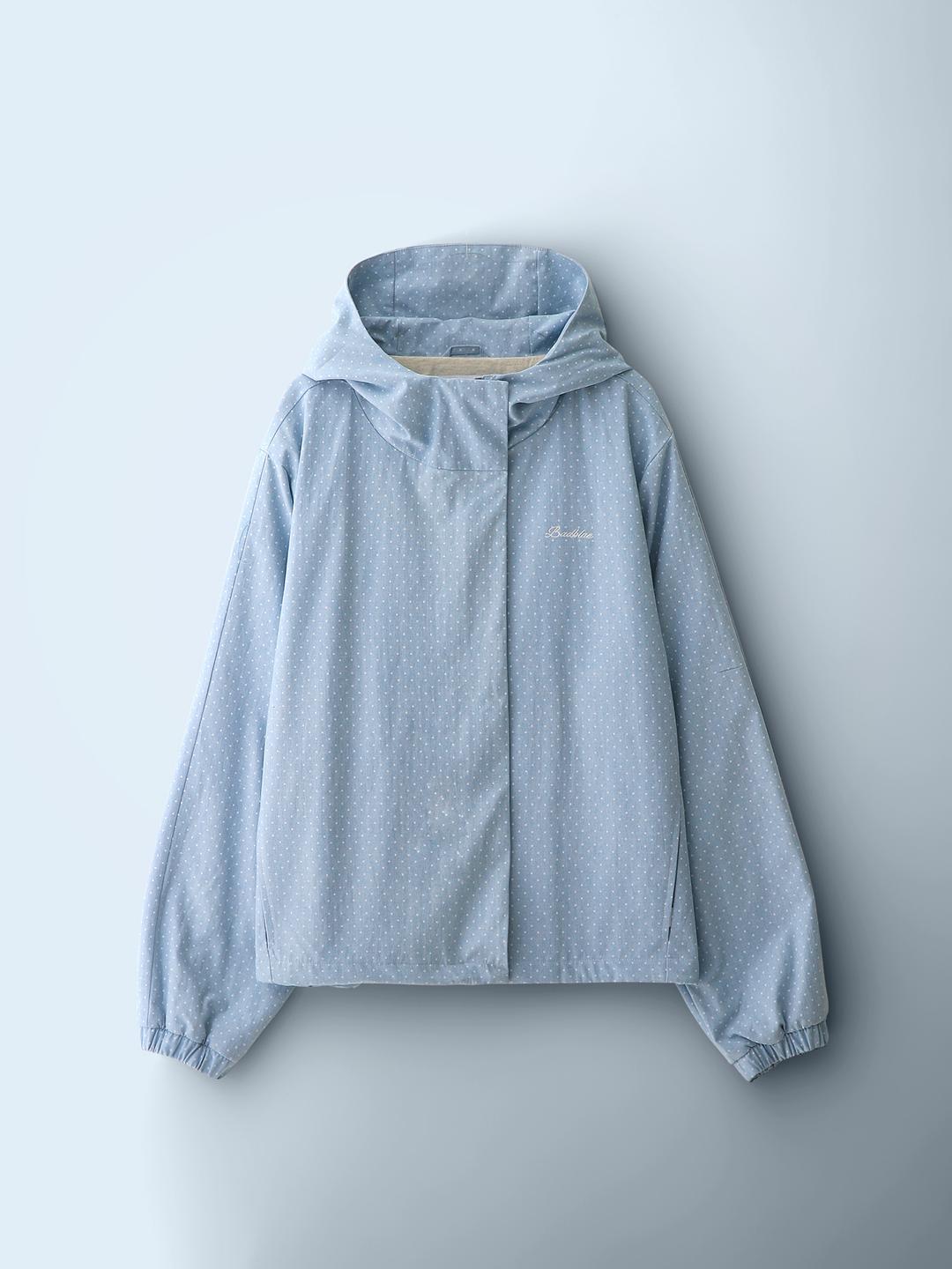 Dot Denim Hoodie Jacket Light Blue