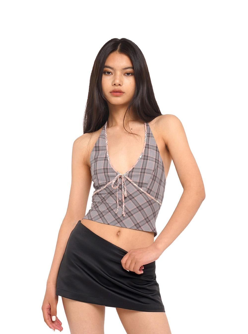 Grey&Pink Plated Halterneck Suspender Top
