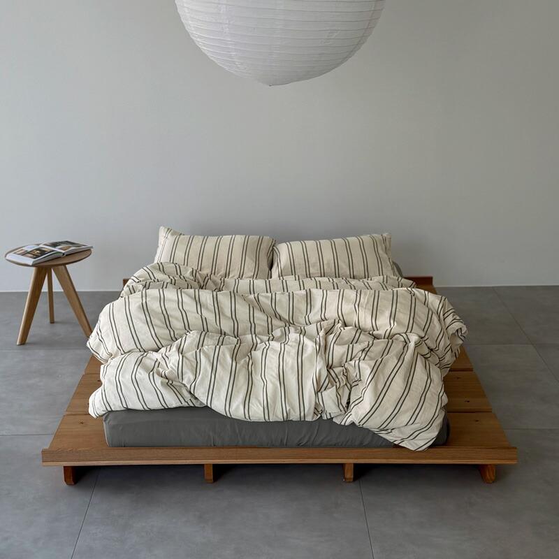 【楽天市場】予約販売6月上旬～6月中旬頃発送予定 ivory×khaki グレーシーツ ダブルストライプ 布団カバーセット【ART OF BLACK】：ART OF BLACK