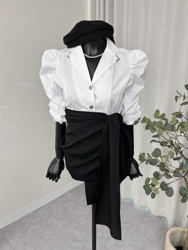 비바 어깨셔링 카라포인트 단추 여성블라우스 25S