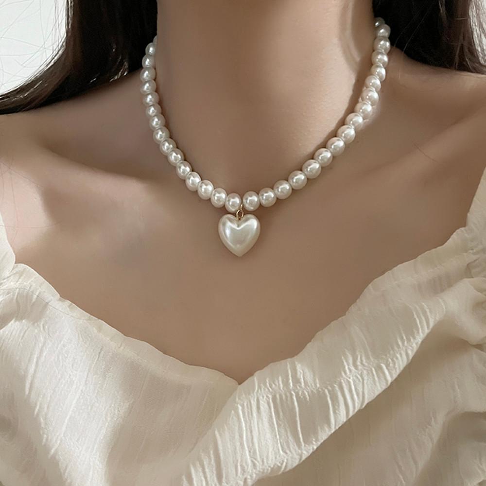 무배 볼드 하트 통통 펜던트 진주 목걸이