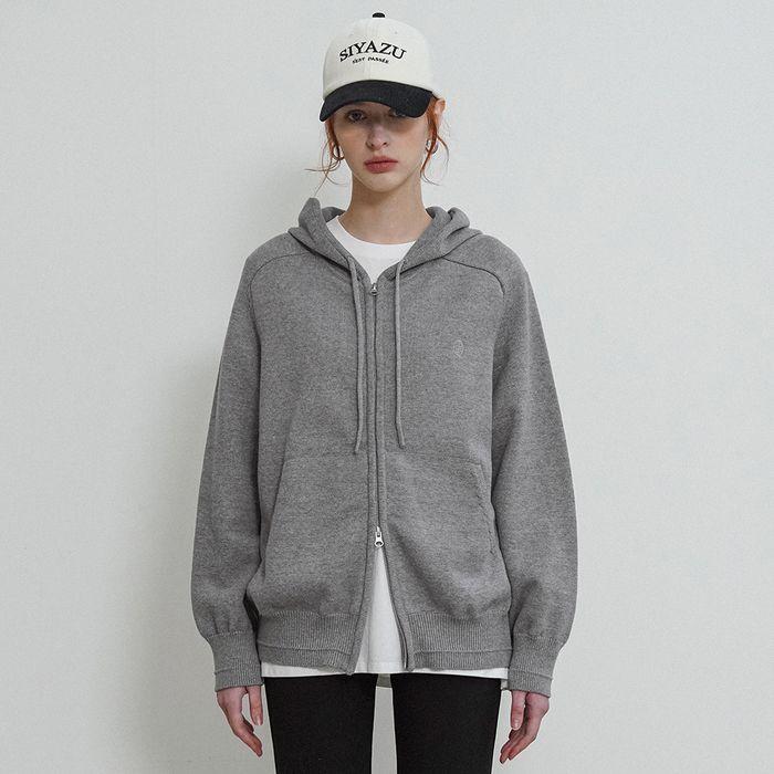 SIKN2135 루즈 핏 니트 후드 집업_Melange gray