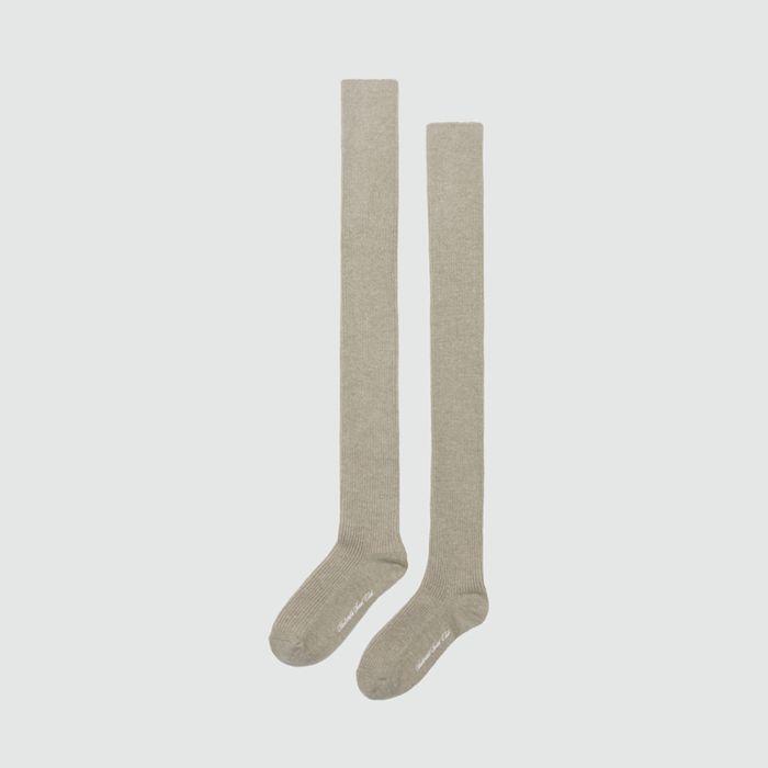 WOOL KNEE SOCKS, BEIGE