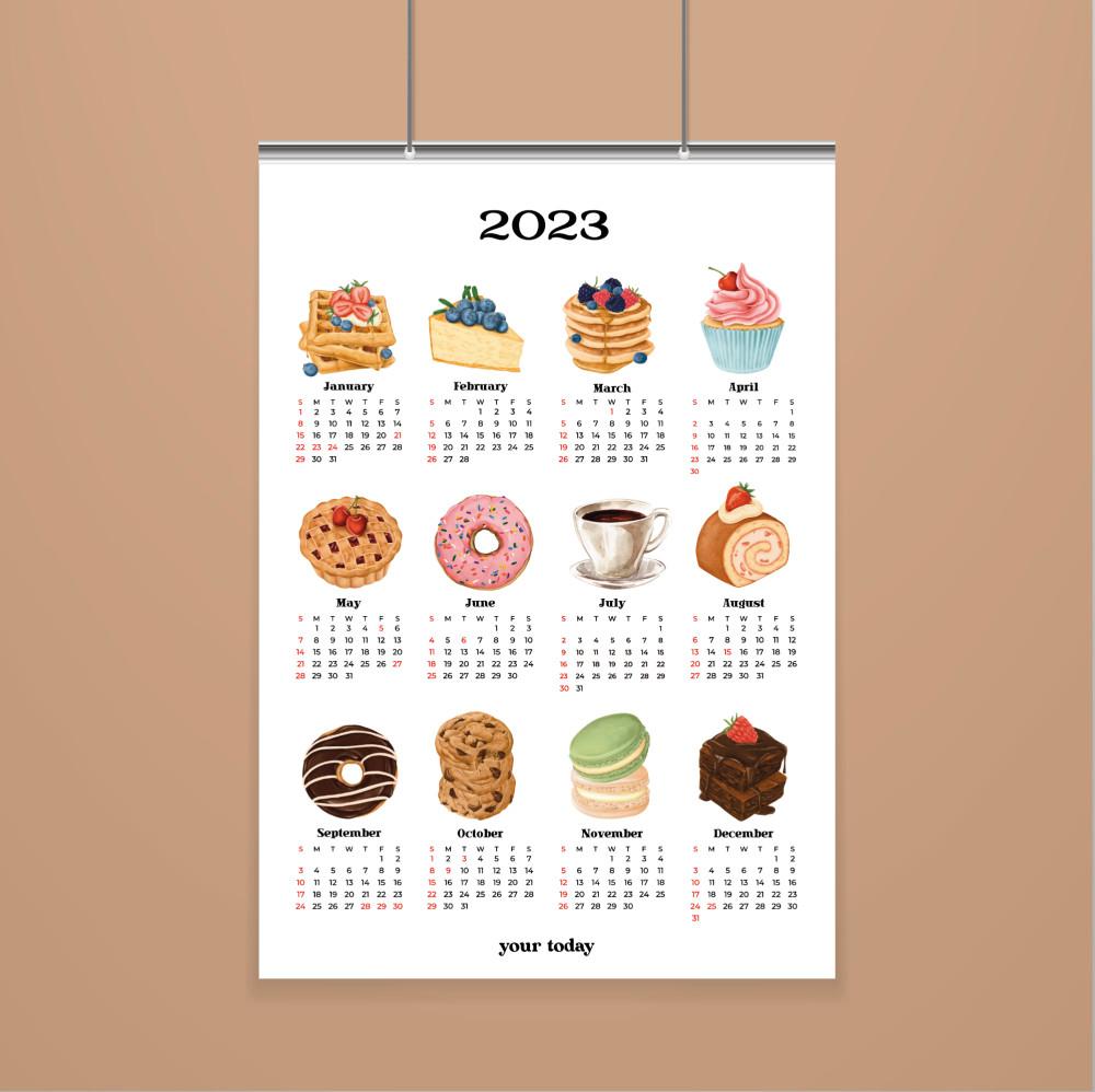2023 포스터 달력 2023년 감성 일러스트 빵 벽걸이 달력