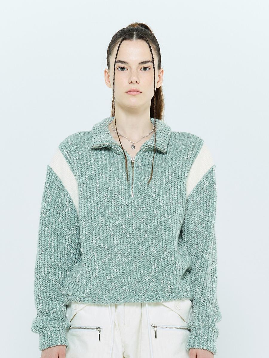 L6 COLORBLOCK HALF ZIP KNIT(MINT)
