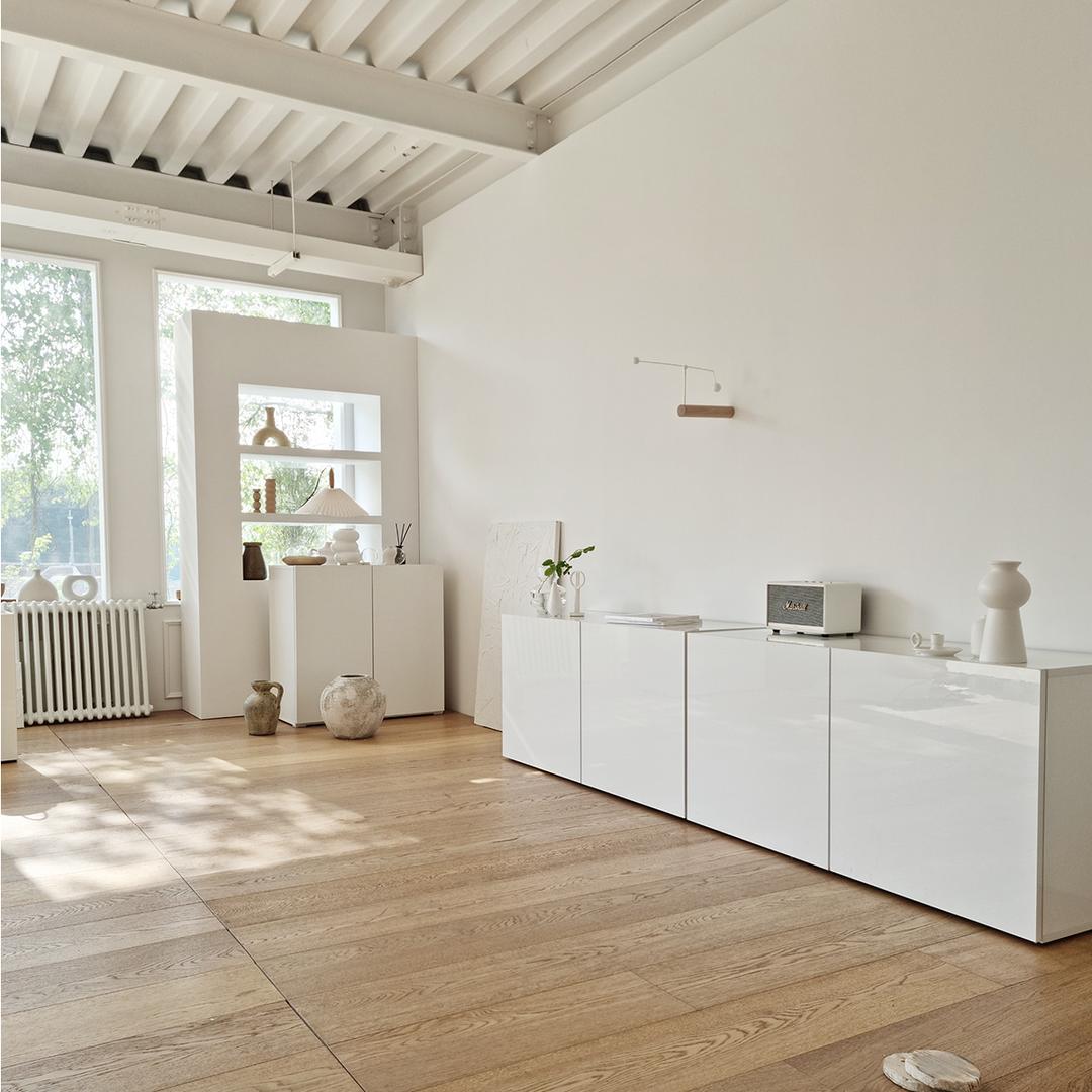 킨포크 미니멀 거실장 1200 화이트유광