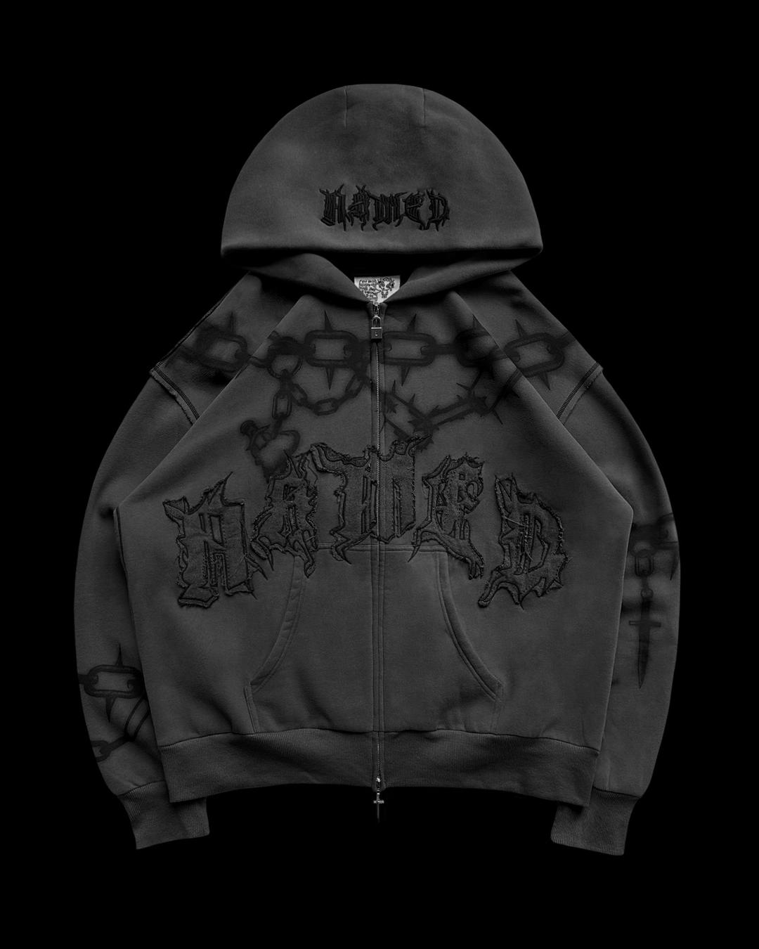 CHAINS ZIP HOODIE CAST IRON - S/M