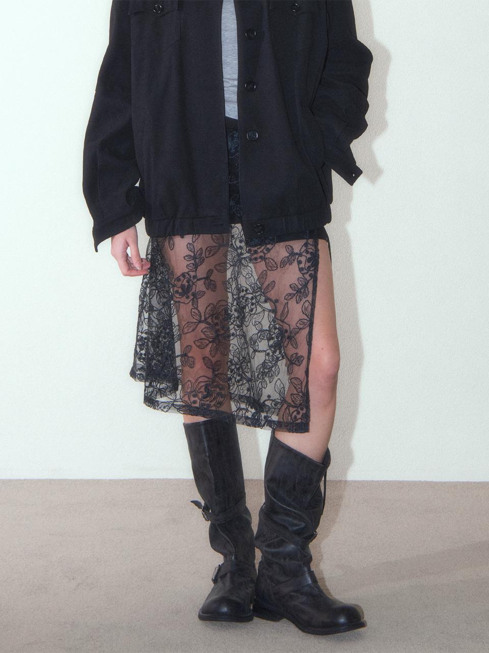 Botanic Lace Layering Wrap Skirt_Black
