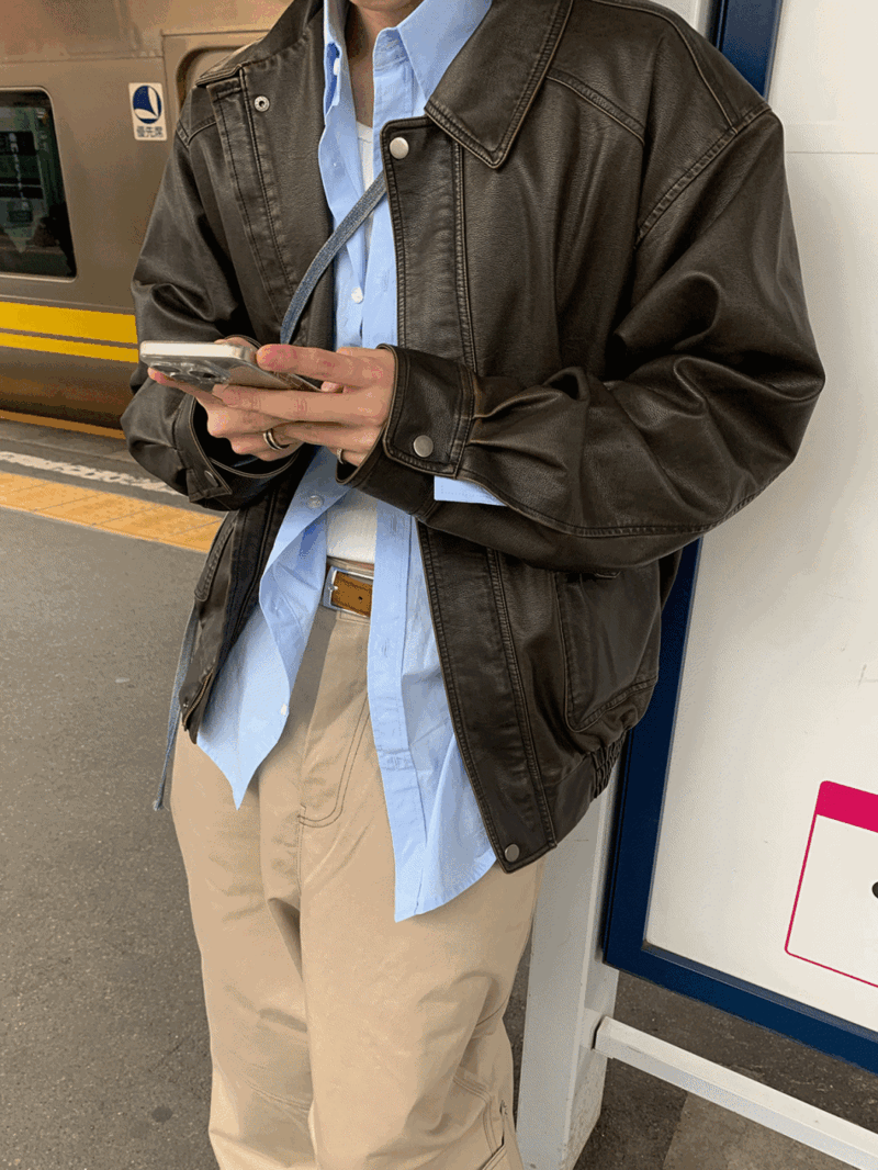 브릴리언트 피그먼트 빈티지 레더 자켓 (2color)