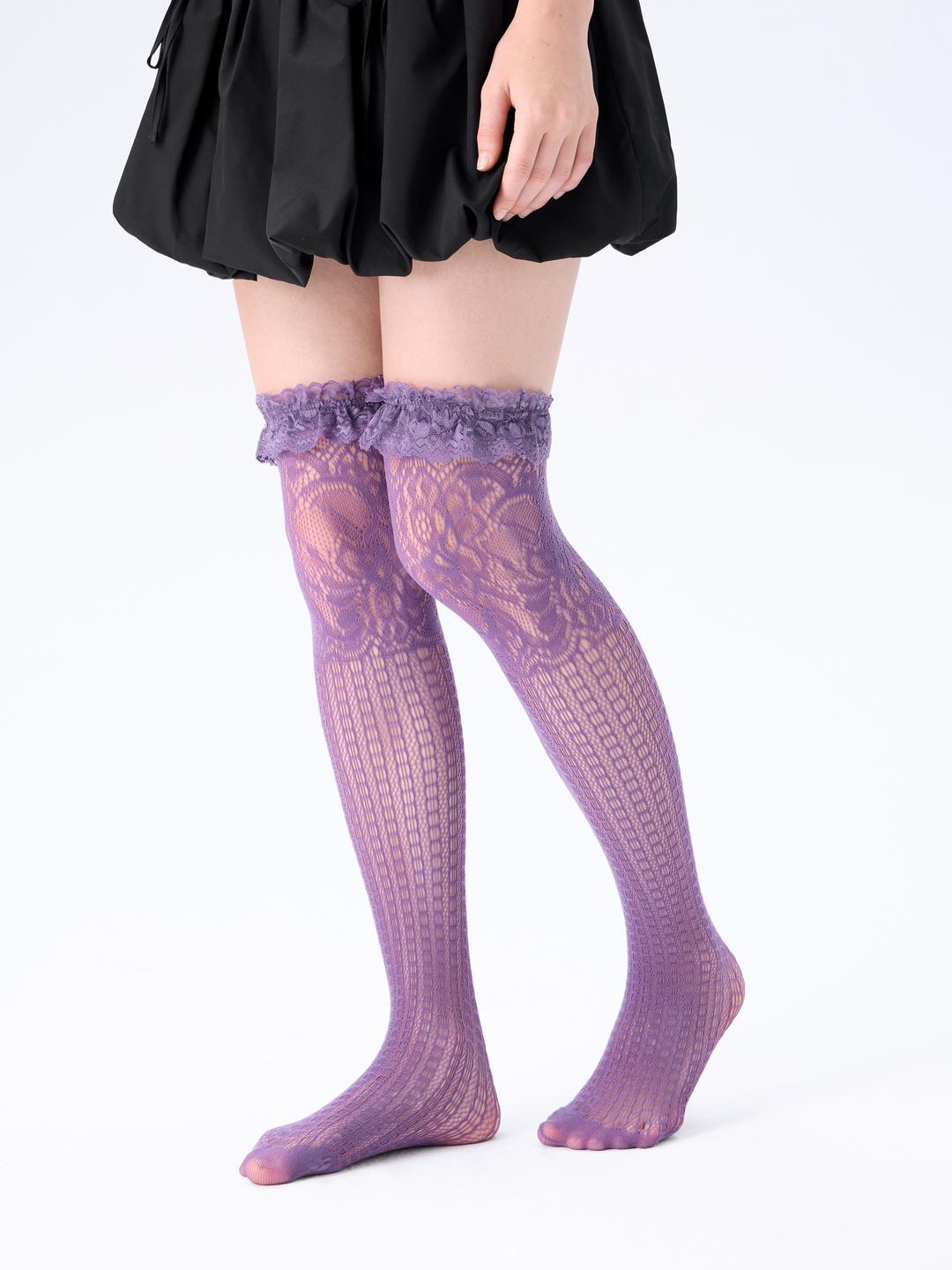 JACQUARD LACE TRIM OVER THE KNEE SOCKS