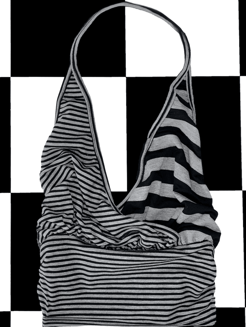 PLUNGE HALTER IN GREY STRIPES